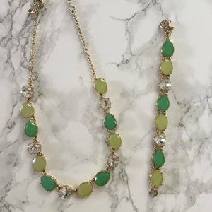 J Crew Necklace and Bracelet Green and Gold